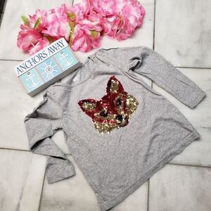 Crazy 8 Kids Sequin Fox Gray Long Sleeve pullover Shirt, Small 5-6